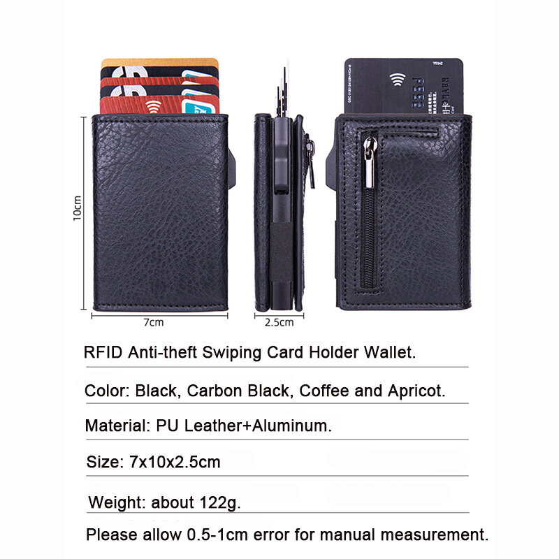 RFID Smart Carteira De Couro Para Homens, Titular Do Cartão De Crédito, Bolso De Moedas, Bolsa De Zíper, Anti-ladrão, Gravação Personalizada
