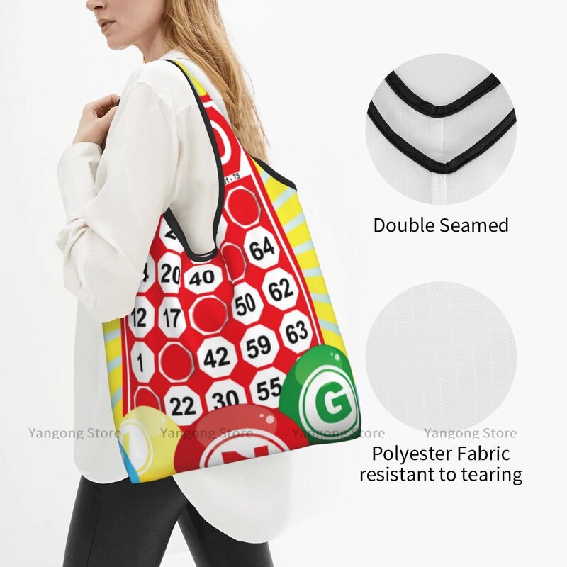 Tas belanja kartu Bingo dan bola ramah lingkungan lipat tas tangan bahu portabel dapat digunakan kembali untuk tas belanja perjalanan