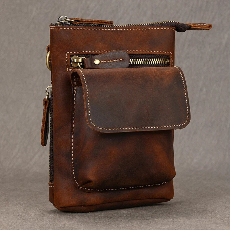 Small Leather Waist Pouch 4" Belt Bag Hook Design Pack Cigarette Case 6" Phone