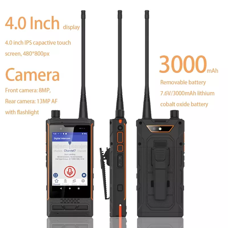 UNIWA P4 4G IP68 Smartphones UHF/VHF 4W DMR Analog Walkie Talkie Zello/PTT Octa Core 4GB+64GB Android 9 Mobile Phone 3000mAh NFC