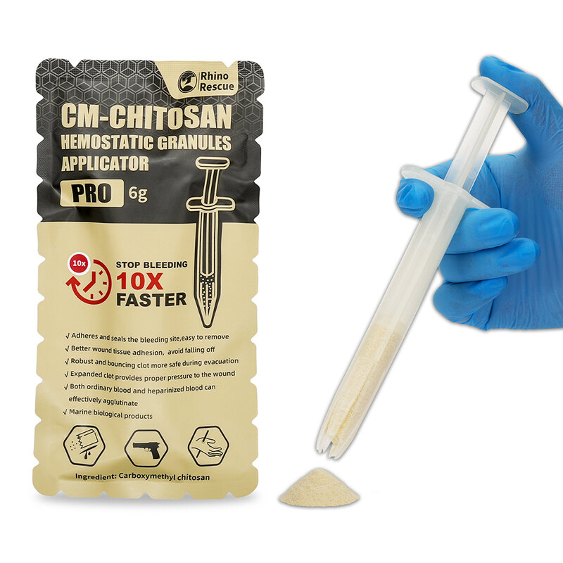 Butiran hemostatik Chitosan 6g/15g penyelamatan Rhino, kasa hemostatik, kristal pembekuan darah, pembekuan cepat, menghentikan pendarahan