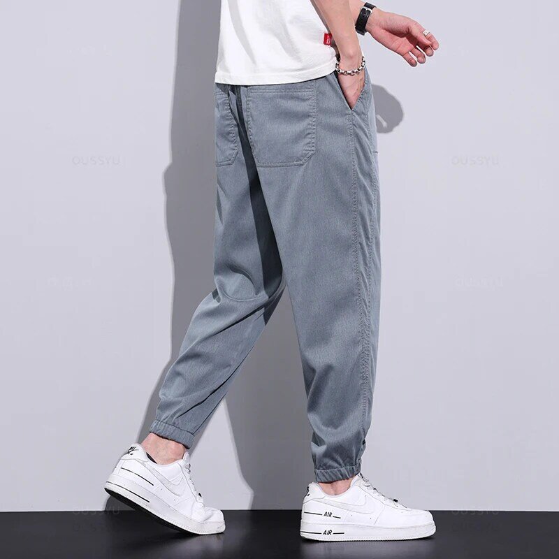 Wysokiej jakości tkanina Lyocell męskie spodnie Cargo letnie cienkie spodnie dresowe dla joggerów spodnie haremowe męskie Plus rozmiar 5X