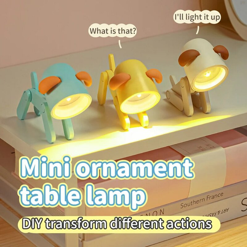 Mini lámpara de mesa plegable con orejas para niños, luz nocturna LED creativa, perro de dibujos animados, ciervo, juguete para mascotas, Decoración de mesa de dormitorio