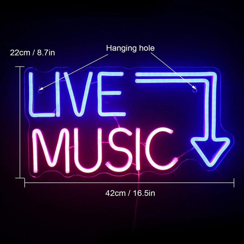 Live Music LED Neon Signs for Wall Decor Bedroom Man Cave Game Room Home Bar Party Decor, LED Neon Light for Kids Birthday Gift