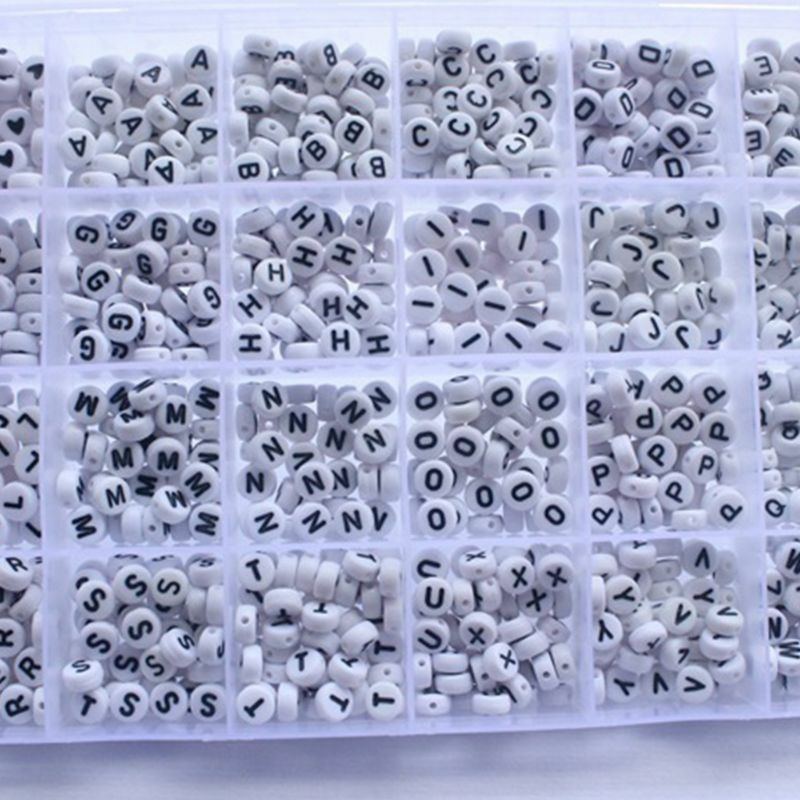 1200 pièces A-Z lettre coeur blanc rond perles acryliques pour bricolage fabrication bijoux artisanat nom Bracelets