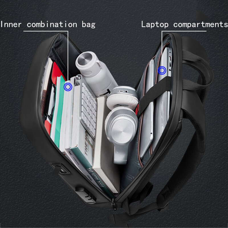 Sac à dos antivol pour ordinateur portable 15.6 pouces pour homme, sacoche USB étanche pour ordinateur portable, cartable de sport, de voyage, d'école