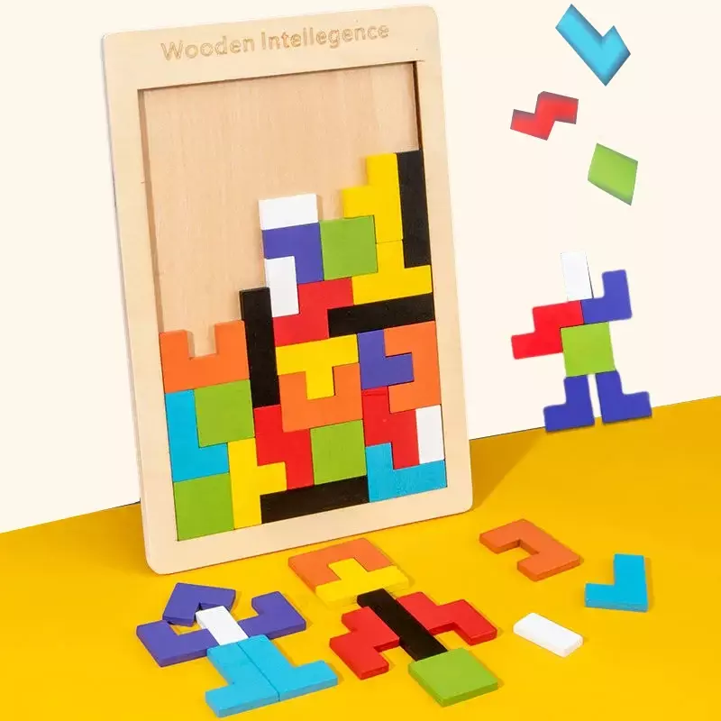 ثلاثية الأبعاد خشبية لغز لعبة اللون شكل الإدراك الدماغ ألعاب للأطفال الخشب بانوراما الألغاز اللعب tangram للأطفال الأطفال