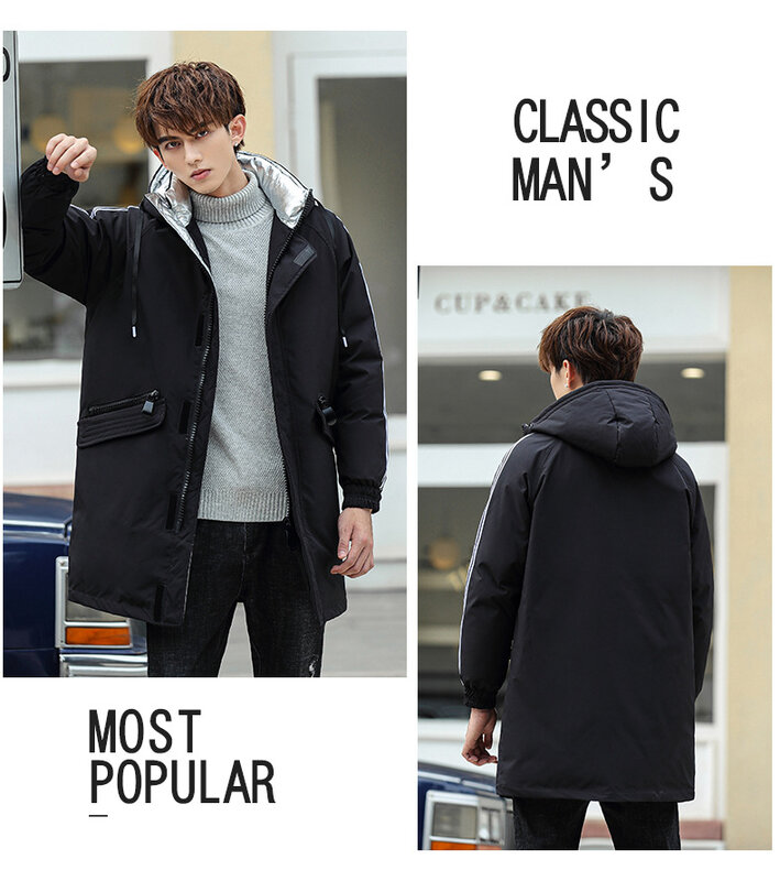 2022 new winter thickened down jacket men's stand collar hooded Korean casual top trend winter style