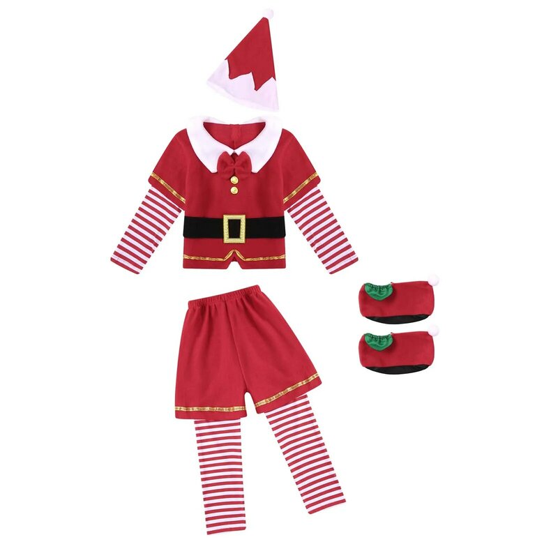 Disfraz de Papá Noel para niños y mujeres, disfraz de elfo rojo para la familia, Año Nuevo, Navidad, Unisex