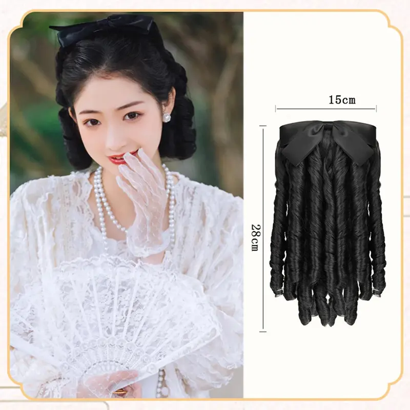 Europen Princess Curly Puff Synthetic Retro Ponytail with Comb Ponytail Clip in Hair Tail Natural False Hair Extension