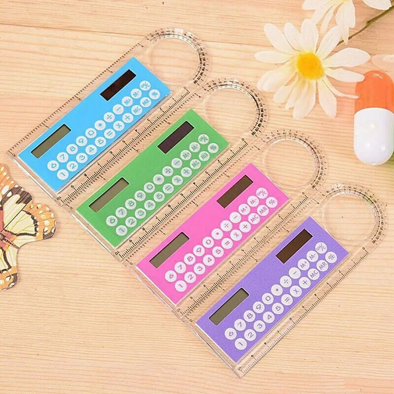 Office Mini Solar Transparent Ruler Calculator with Magnifier Student School Office Supplies