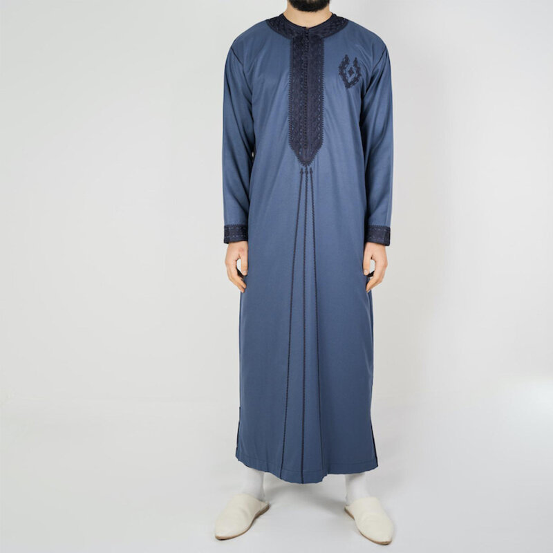 Islam caftano uomo musulmano abbigliamento caftano marocchino ricamato a mano sciolto e traspirante Djellaba Abaya Thobe per uomo estate 2024