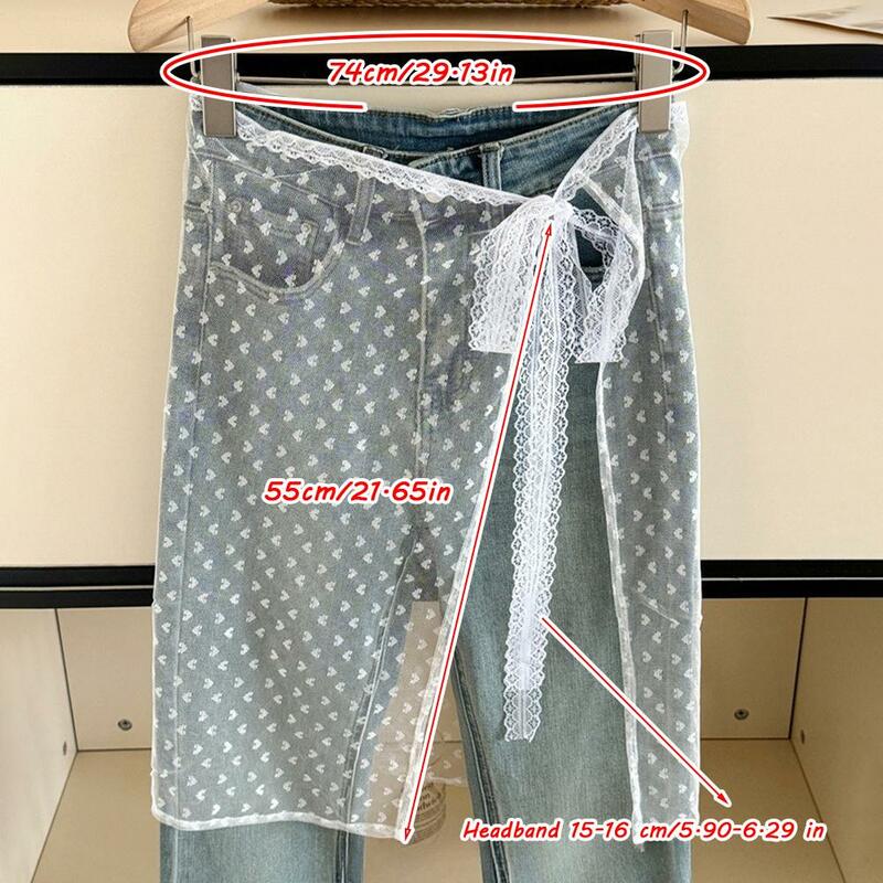 Korean INS Floral Embroidery Lace Edging Layered Gauze Skirt Stacked Skirt Y2k Streetwear Apron Wrap Skirt Lace Up Matching Pant