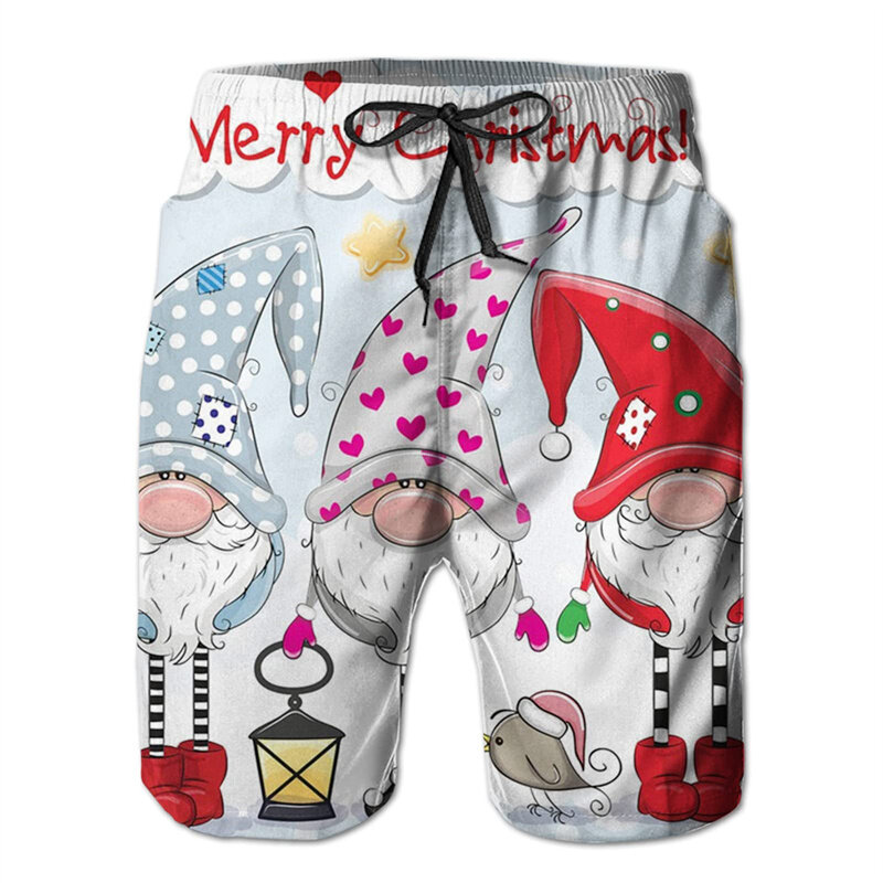 Pantalones cortos con estampado 3D de Papá Noel y muñeco de nieve para Hombre, bañadores de playa con estampado de Reno navideño, ropa de natación para verano
