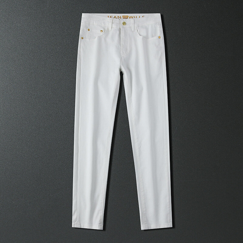 Dżinsy męskie w jednolitym kolorze lato2024 nowe elastyczne, slim fit, obcisłe, modne, uniwersalne spodnie na zakupy w biurze