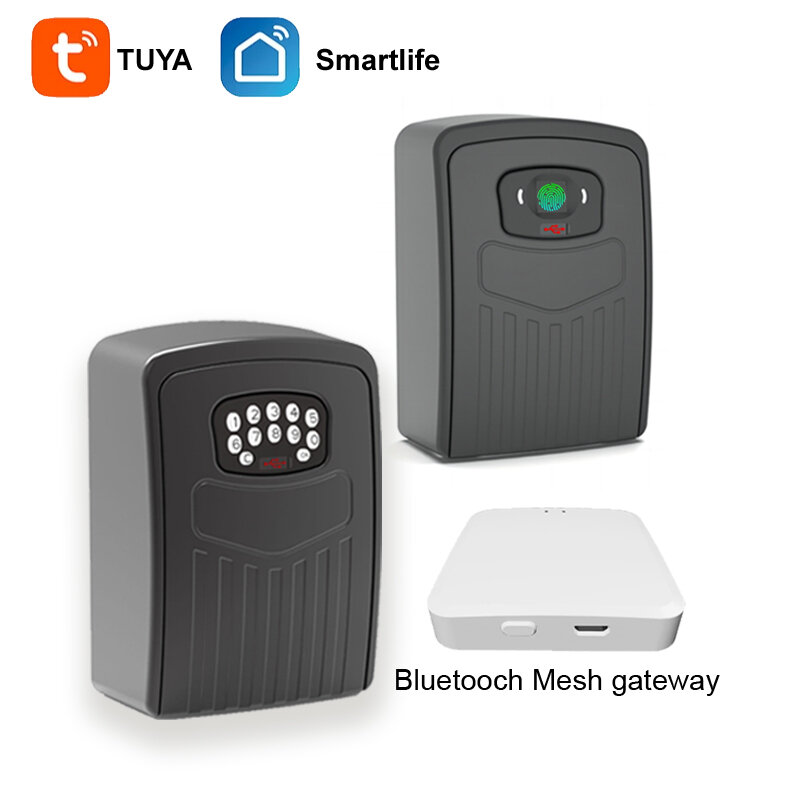 Remote Control TUYA Key Box Fingerprint Safe Storage Lockbox Wall Mount Anti-theft Password Unlock by Bluetooch Mesh Gateway