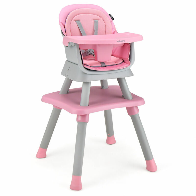Babyjoy Kursi Tinggi Bayi 6-In-1 Kursi Makan Dapat Dilipat dengan Nampan Yang Dapat Dilepas Merah Muda