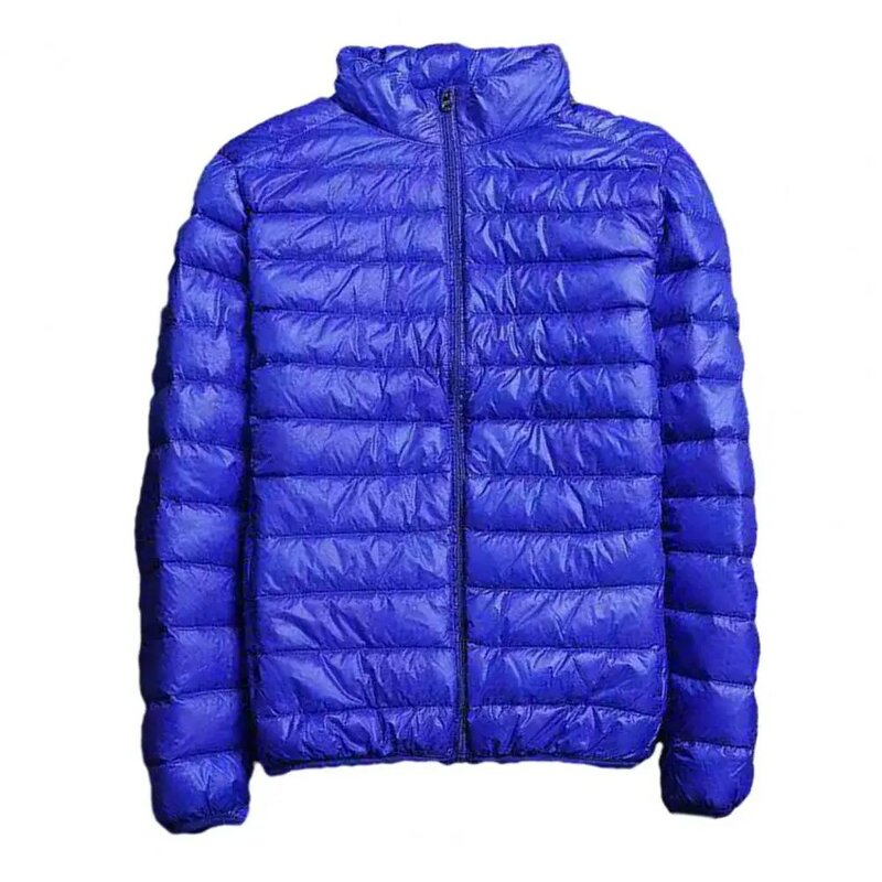 Chaqueta de plumón de algodón con cremallera para hombre, abrigo de invierno cálido, ajustado, con soporte, Color sólido, elegante
