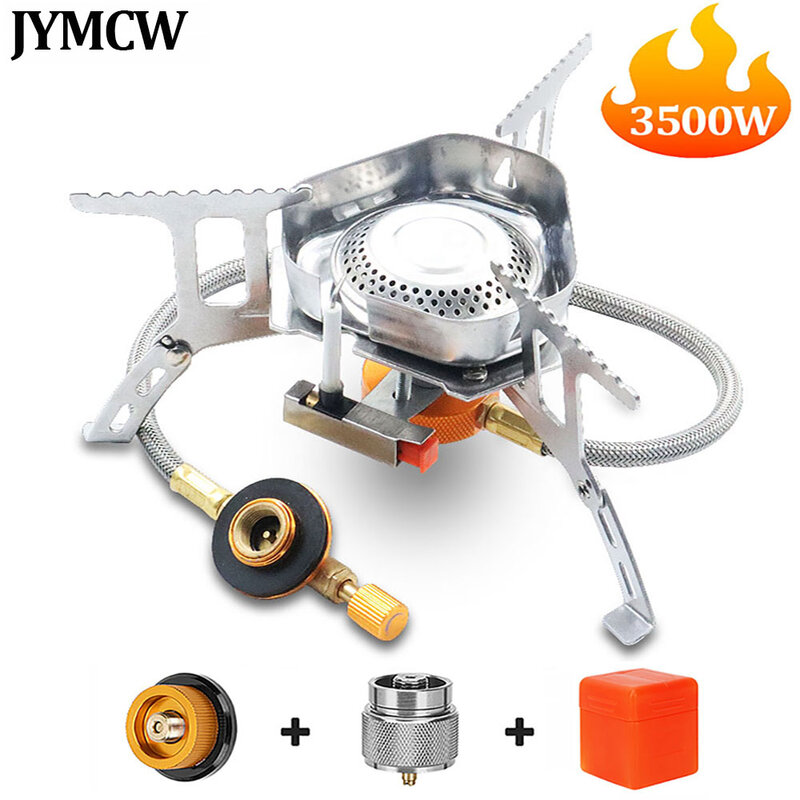 JYMCW-estufa de Gas para acampar, quemador de Gas portátil a prueba de viento para exteriores, equipo turístico dividido plegable para cocinar y hacer senderismo, 3500W