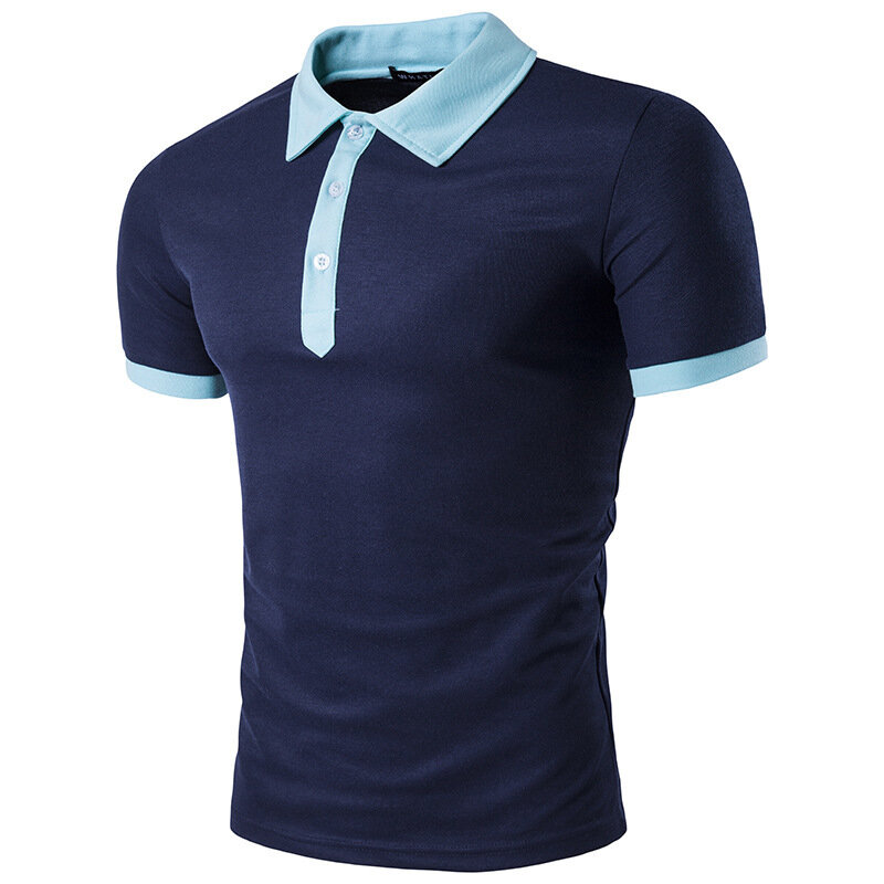 Men Polo Tops for Young Summer Short Sleeve T-Shirt Contrast Turndown Collar England Style Solid Color Shirt
