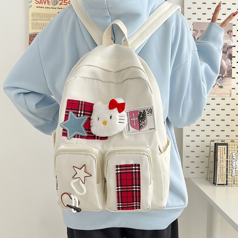 Sanrio Hello Kitty Student Schoolbag, bonito dos desenhos animados, leve, resistente a manchas, almofada de ombro, mochila de grande capacidade, novo