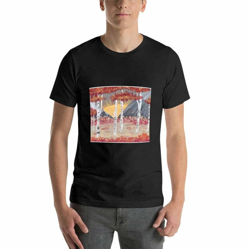 Kaus pohon Birch at Sunset untuk kaus hewan keringat anak laki-laki untuk T-Shirt edisi baru Pria
