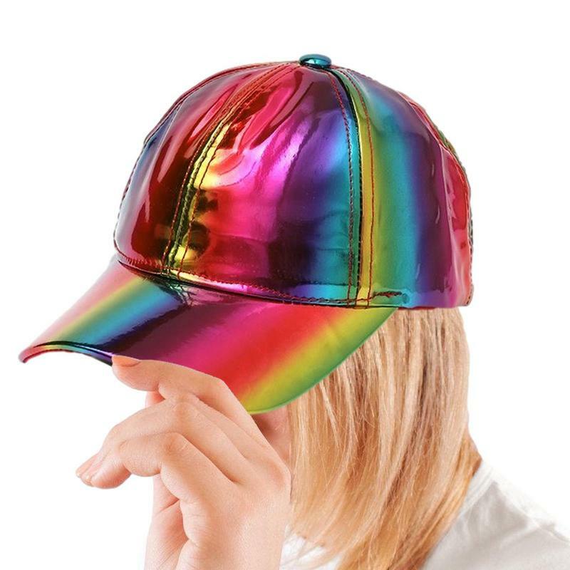 Rainbow Reflective Hip Hop Rave Hat Hip Hop Flat Brim Rock Snapback Hat Reflective Fashion Rave Cosplay Caps For Dance