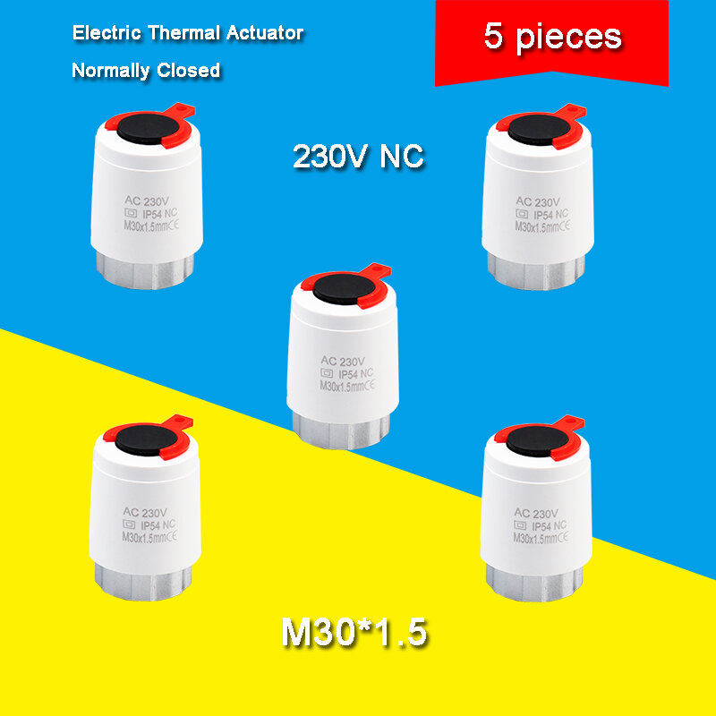 5 piezas de calefacción 230V normalmente abierta y normalmente cerrada M30 * 1,5mm calefacción eléctrica de suelo radiador termostático TRV ejecutivo