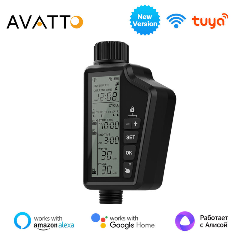 AVATTO Tuya WiFi Smart Watering Timer，Outdoor Home Garden Lawn Automatic Irrigation Controller Works With Alexa Google home