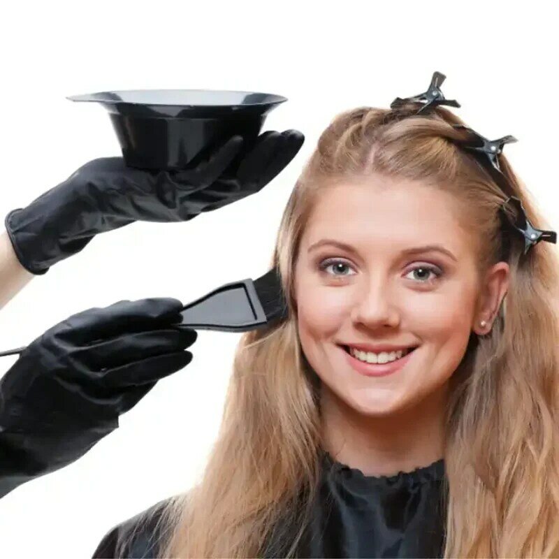 4 Buah/Set Kit Aksesori Pencelupan Rambut Hitam Sisir Pewarna Rambut Sikat Pengaduk Warna Plastik Mangkuk Pencampur Alat Penata Rambut DIY