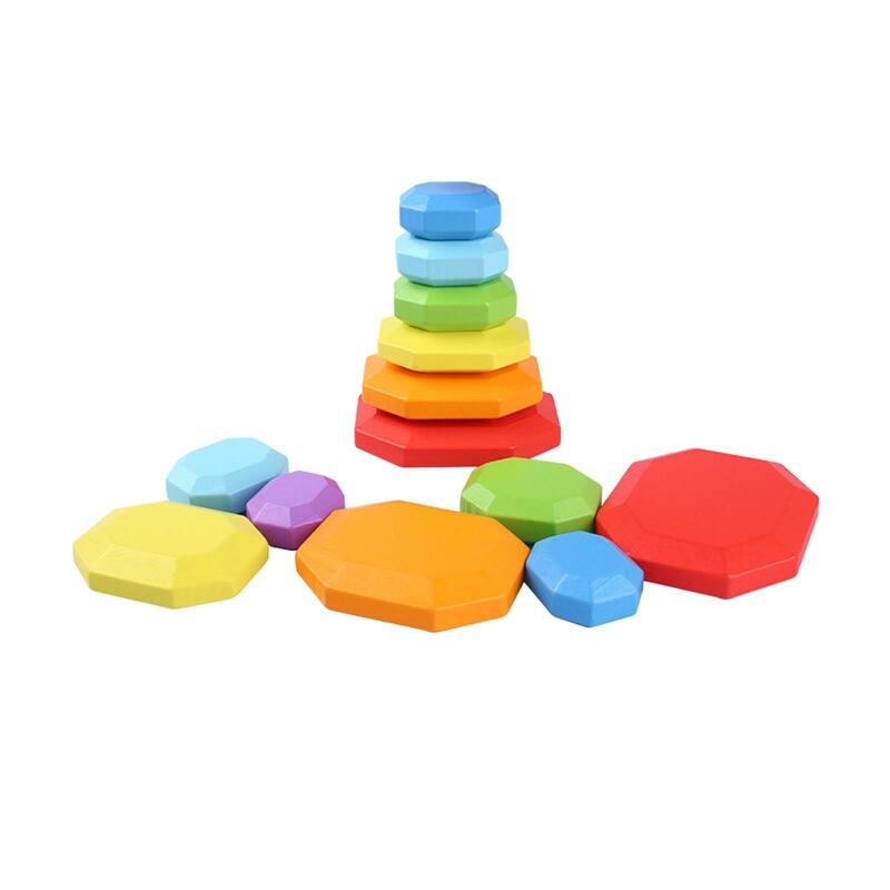 7Pcs Wood Balancing Stacking Stone Hands on Montessori Toys for Kid 3 Years up Children Boys Girls Holiday Gifts