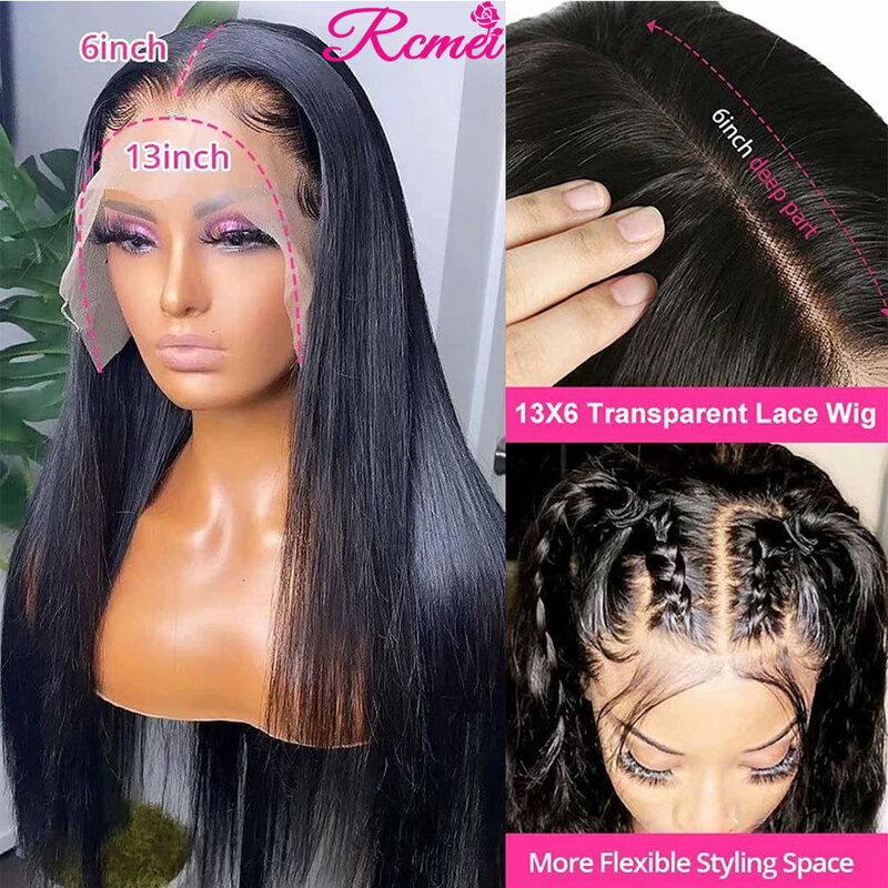 180% 13x6 34" HD Lace Frontal Wig Straight 13x4 Transparent Lace Front Human Hair Wigs Pre plucked Brazilian 360 With Baby Hair