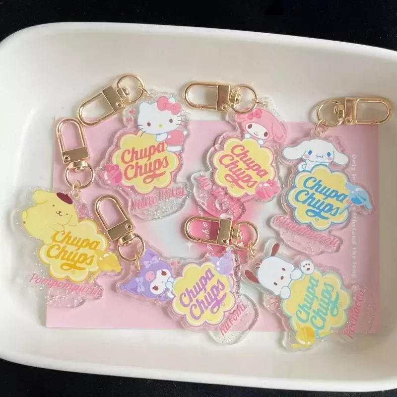 LLavero de Anime Hello Kittys Lollipop, colgante de bolsa de acrílico, estilo Merlotti, lindo, dibujos animados, regalo de vacaciones, decoración de coche