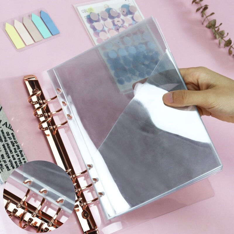 5pcs A5 Inclined Pocket Binder Refill Bag A6 A7 PVC Ticket Stickers Storage Bags 6 Hole Journal Transparent Organizer