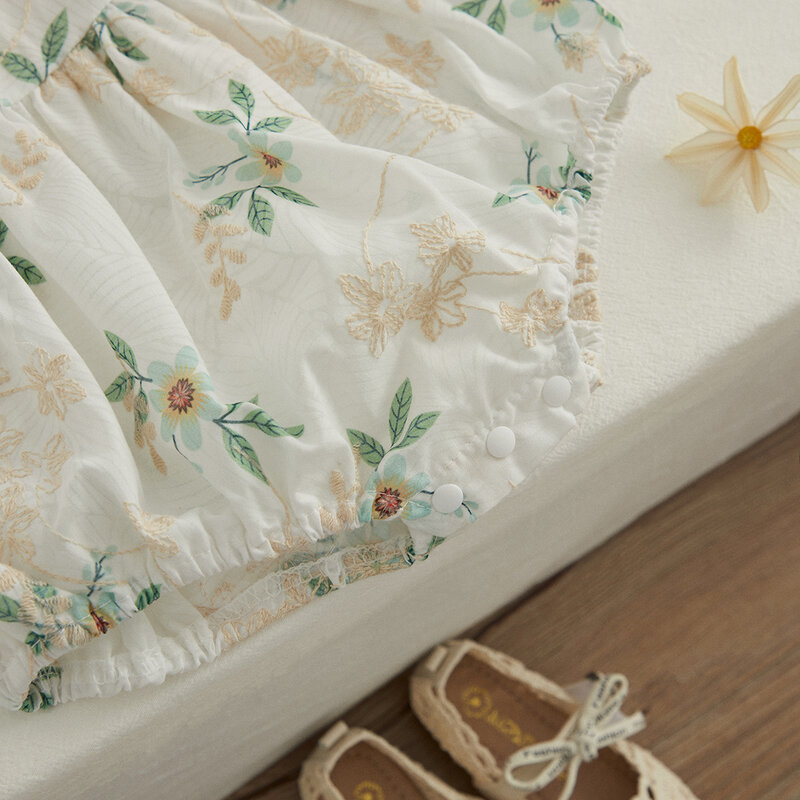 VISgogo-manga comprida quadrada pescoço floral impressão macacão para bebês meninas, roupas casuais bonitos, primavera, outono, 0-24m
