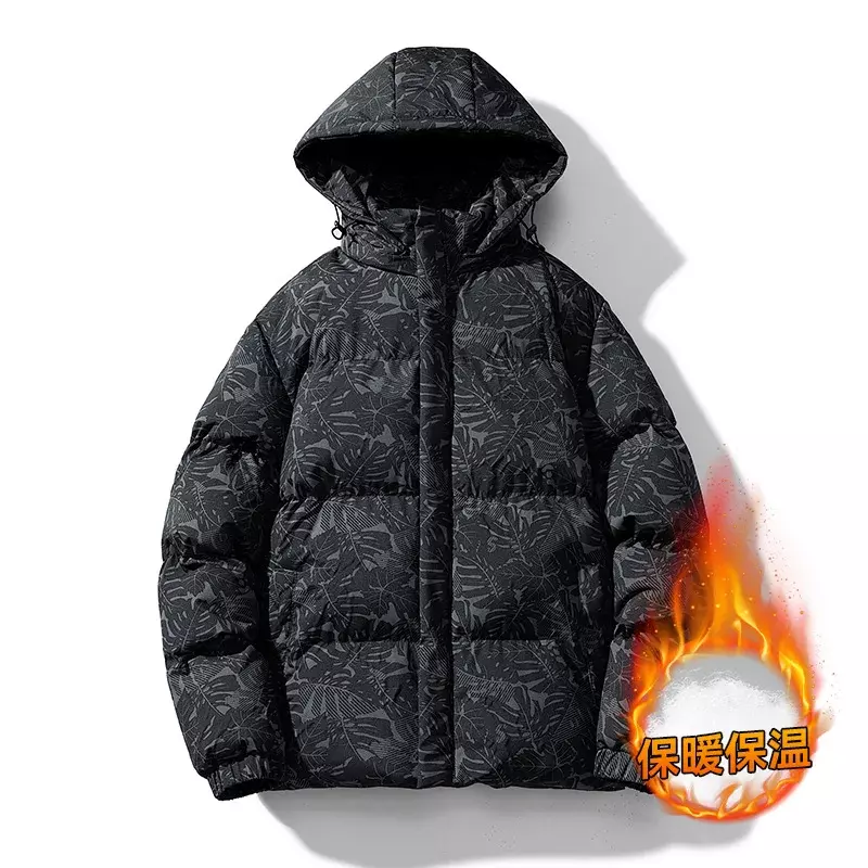 남성용 겨울 재킷, 대형 사이즈, 후드 단풍잎 패턴, 두꺼운 따뜻한 파카, 커플 야외 스키 캠핑 방풍 방수 코트