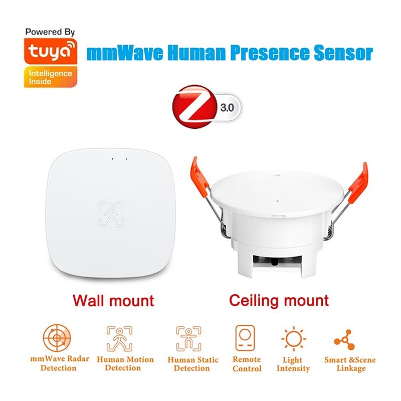 Tuya Zigbee Mmwave Human Presence Sensor With Luminance Microwave Radar Detection PIR Motion Sensor