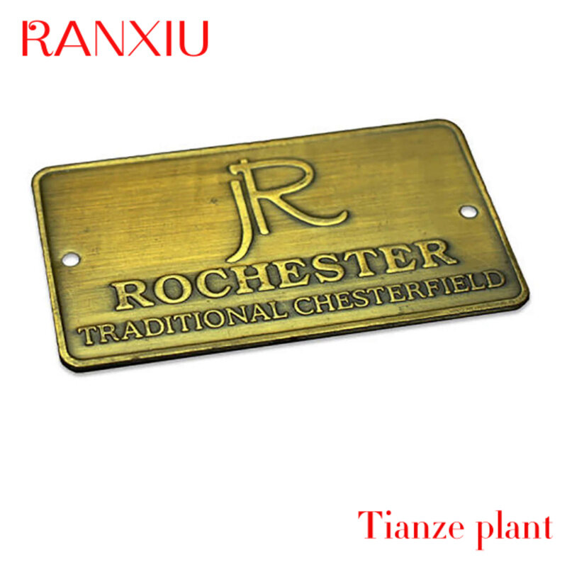 Custom customization rectangle round metal antique brass furniture logo tags name plate