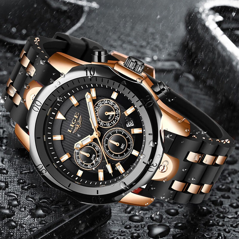 LIGE moda data Quartz mężczyźni zegarki Top marka luksusowe Casual mężczyzna zegar Chronograph Sport mężczyzna zegarek na rękę Relogio Masculino