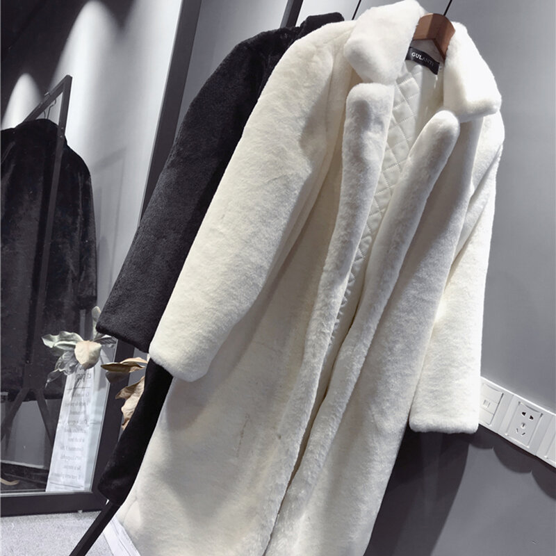 女性のためのウサギの毛皮のロングジャケット,カジュアルなコート,厚くて暖かい,ルーズフィット,秋冬,2023