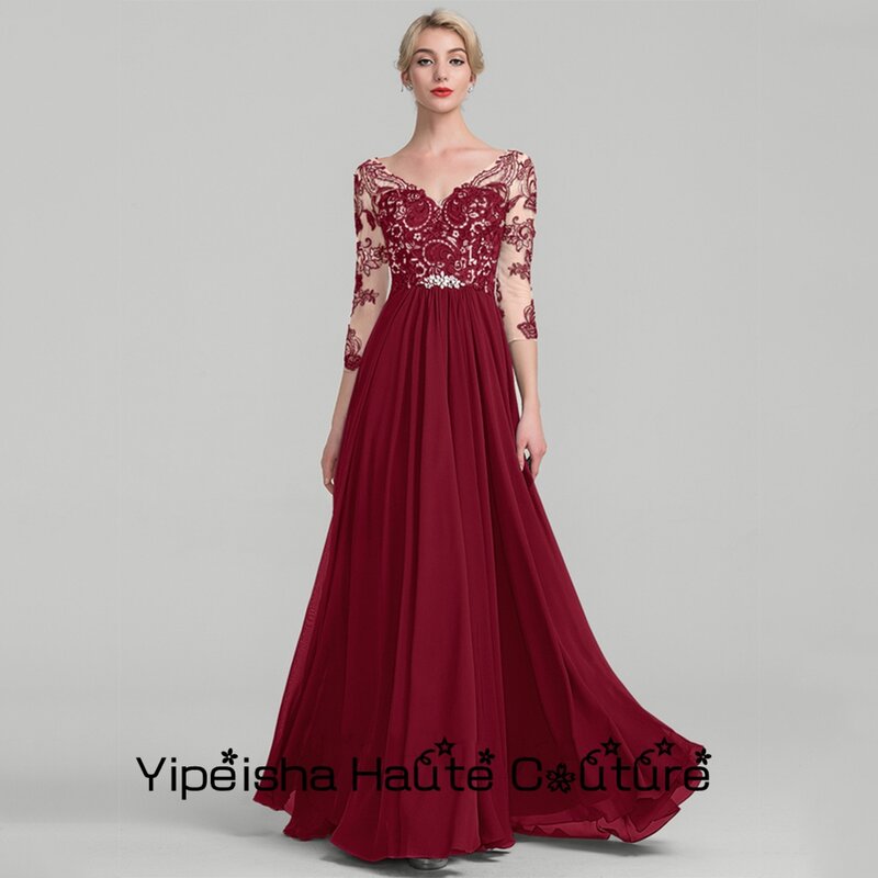 Yipeisha Royal Blue EINE Linie Mutter Der Braut Kleider 2022 Neue Chiffon V-ausschnitt Drei Viertel Ärmel Hochzeit Kleid nach Maß