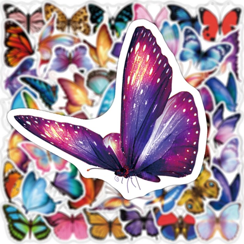 50PCS Pretty Colorful Butterfly Animal Stickers Fridge Phone Guitar Motorcycle Luggage Waterproof Cartoon Sticker Decal