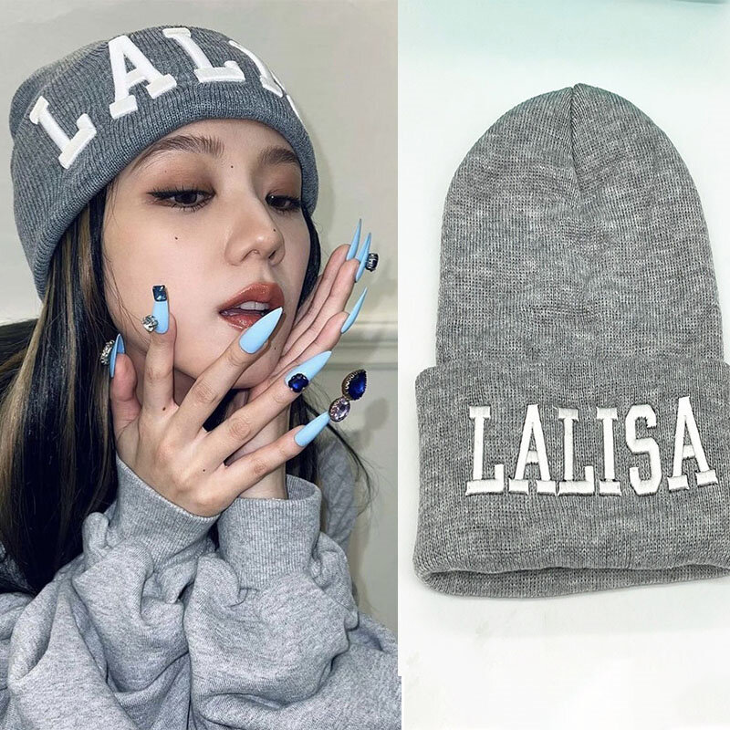 LISA LALISA – chapeau en laine tricoté pour hommes et femmes, Collection, mode, broderie, Couple, lettre, mignon, décontracté, accessoires