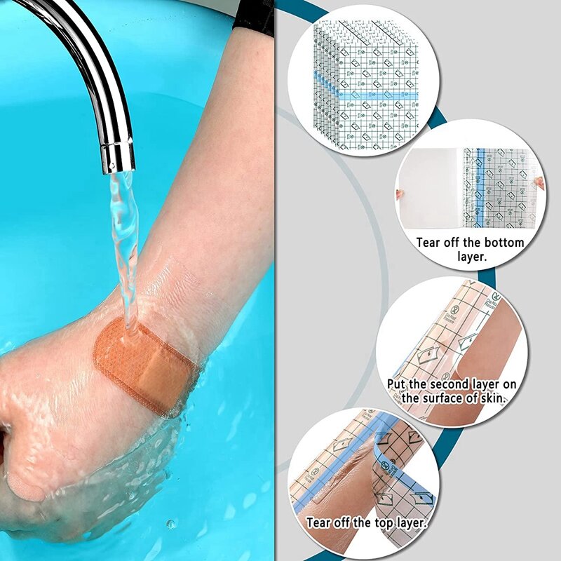50 sztuk wodoodporna łatka pod prysznic jednorazowa przezroczysta elastyczna bandażowa osłona na tatuaże pod prysznicem
