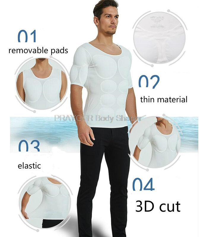 Mannen Nep Abs Spieren Shaper Onzichtbare 8 Pack Pec Ondergoed Padded Shirts Sterke Borst Maag Body Tops