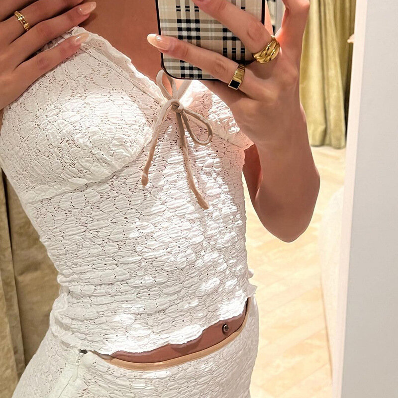 Sexy White Women Top Bra senza maniche in pizzo Prom Party Dress Vest Hot Girl Summer Evening Dress Streetwear Robe
