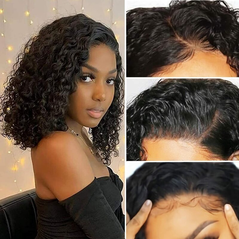 Wig Wear Go Glueless pendek keriting Bob rambut manusia Brasil renda depan 13X4 renda Frontal Wig gelombang dalam untuk wanita kepadatan 180