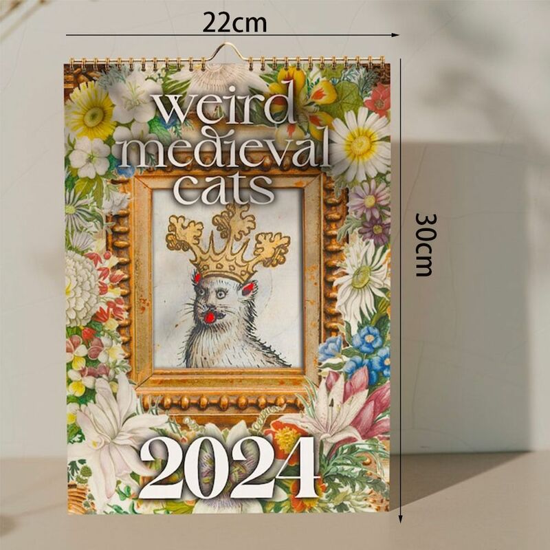 Бумажный календарь с кошками в средневековом стиле 2024, расписание времени, Настенный декор, Забавный настенный календарь, подарки на новый год, странные кошки, календарь