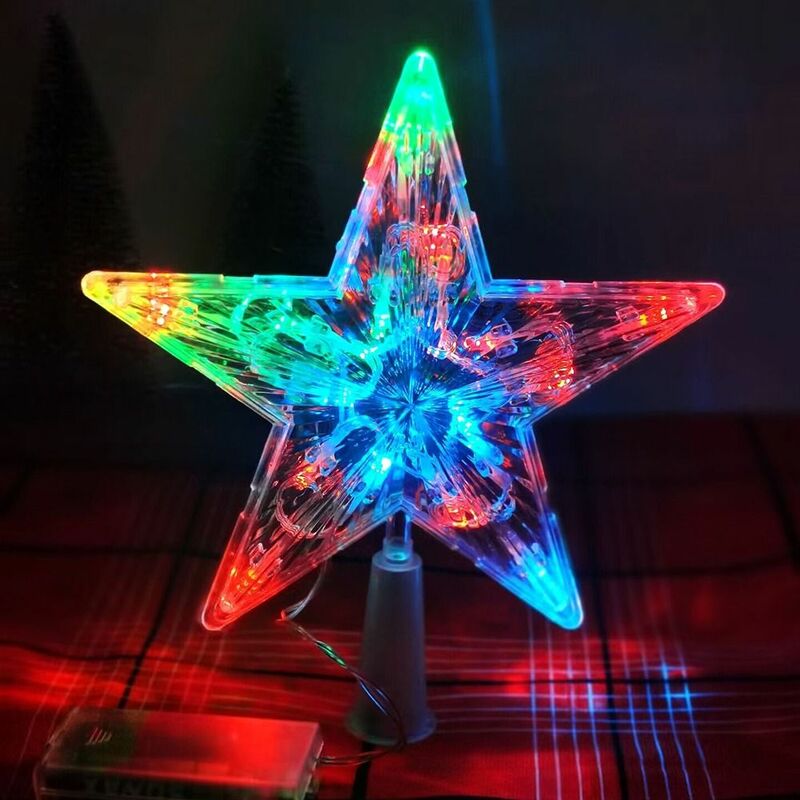 Lámpara de decoración navideña para piezas, luz LED transparente, adorno de estrella de cinco puntas, Feliz Navidad, 15CM/19CM, 1 unidad