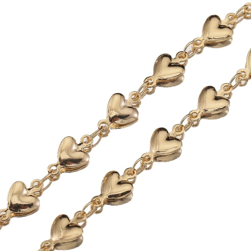 Rantai kalung liontin rantai tembaga hati cinta padat 1Meter untuk pembuatan perhiasan DIY aksesori gelang kalung grosir
